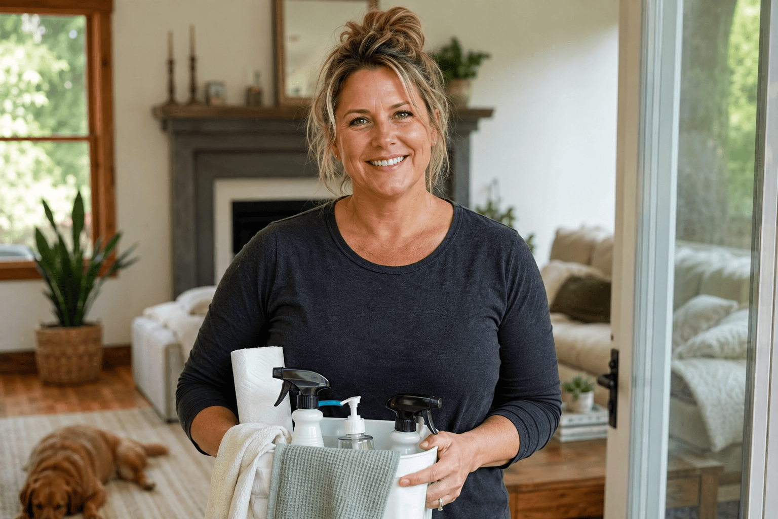 Experienced residential cleaning professional working in a bright kitchen