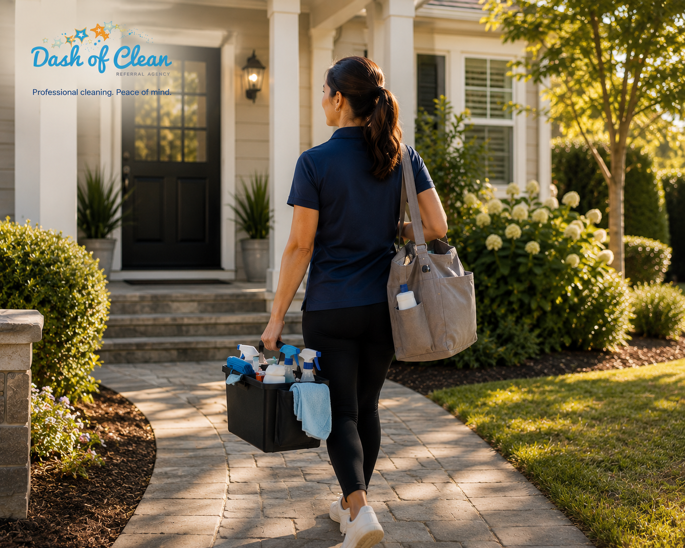 Cleaning professional arriving at a client home in Sonoma County